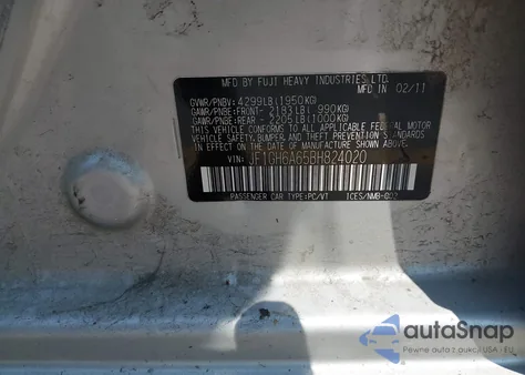 2011 Subaru Impreza 2.5I from USA, damaged, VIN JF1GH6A65BH824020